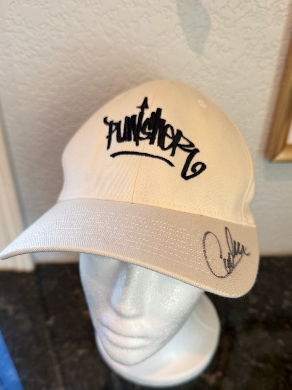 Signed Carlos Mencia The Punisher Tour Embroidered Fitted Hat w Autograph. S/M